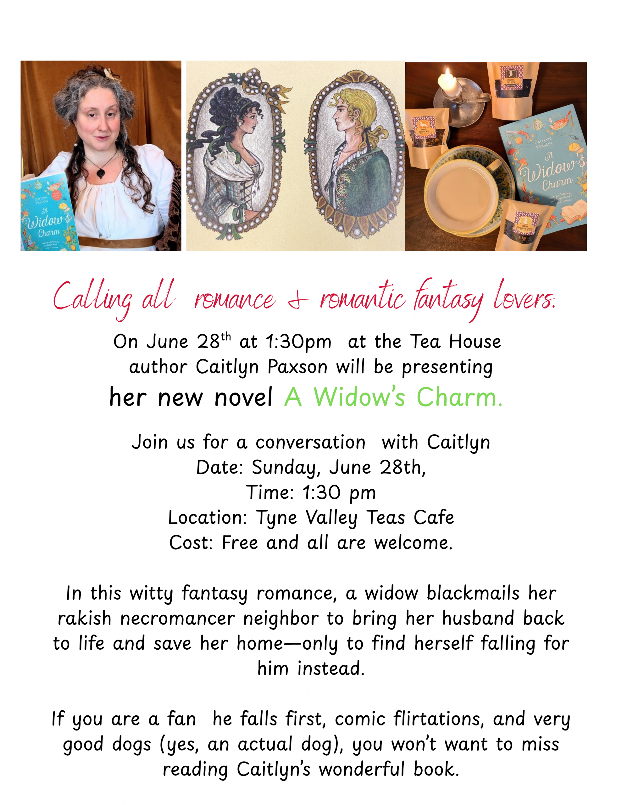 June 28th conversation with author Caitlyn Paxon. "A Widow's Charm"